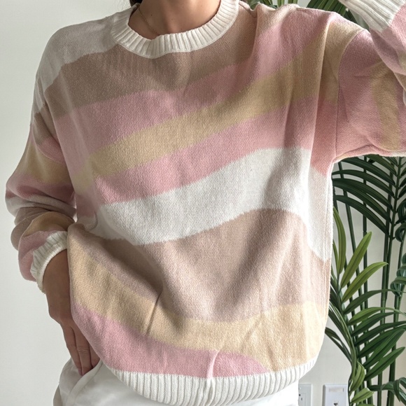 Pull rose et beige / Pink, white sweater - Picture 2 of 3